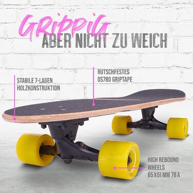 Apollo Surfskate Pro: Лонгборд для дорослих та дітей (Miami Sunset) | Круїзер для стрітсерфінгу, карвінгу та пампінгу | Якісна Surf Skate вісь