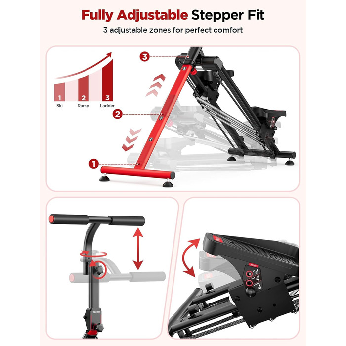 Сходи-степер YOLEO з регульованим опором для дому, компактний кардіо-тренажер, 3 режими тренувань, великі платформи, 90% зібраний, з ручкою