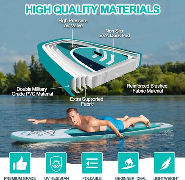 Надувний SUP Board (Stand Up Paddle Board) для дітей та дорослих, 320/335x84x15 см, до 200 кг, комплект з аксесуарами, м'ятний колір
