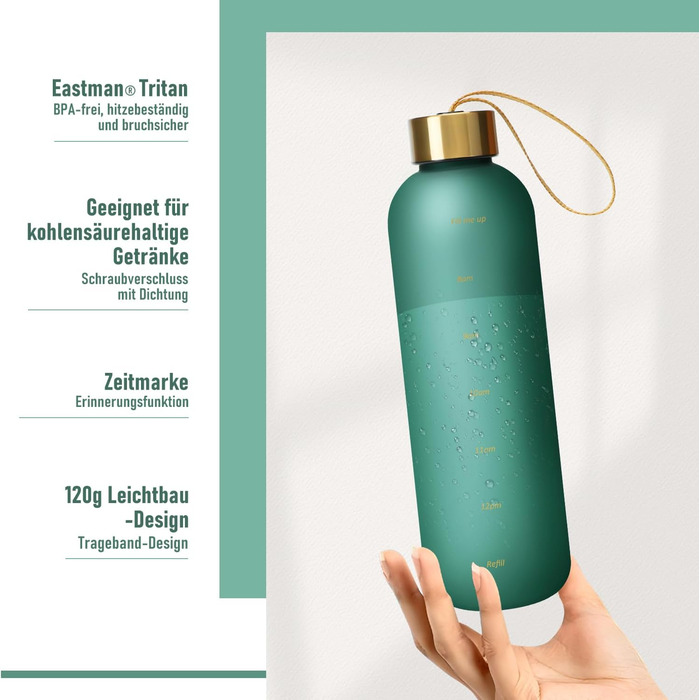 Спортивна пляшка для води Opard 1л/800мл, Tritan, без BPA, для фітнесу та занять у спортзалі, зелений колір