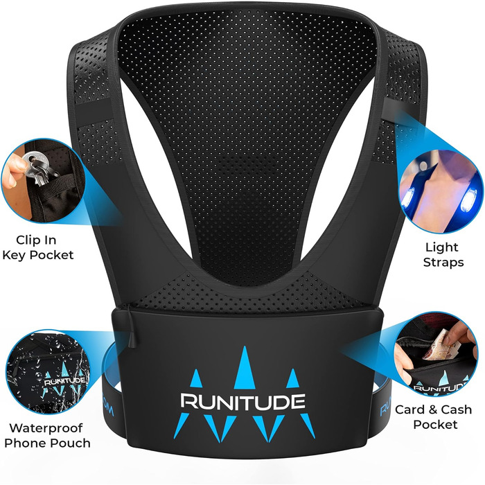 Runitude Тримач для телефону на груди для бігу - водонепроникний, світловідбиваючий, з ключницею, унісекс, чорний