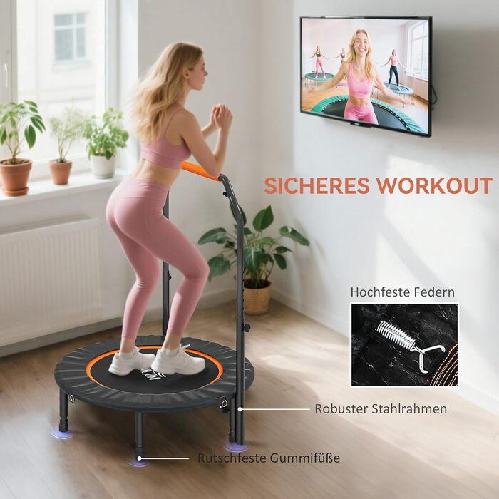 HOMCOM Міні-трамплін для фітнесу 102 см, складаний, з регульованою ручкою, до 150 кг, чорний+помаранчевий