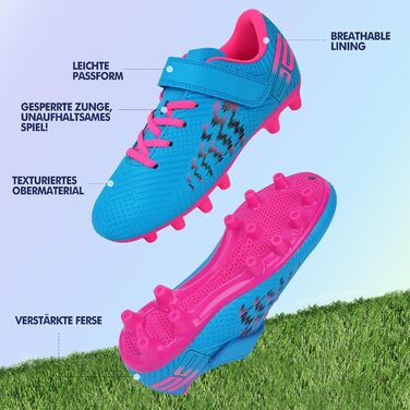 Дитячі футбольні бутси JABASIC для гри на твердих поверхнях, для хлопчиків та дівчаток (35 EU, блакитний/рожевий)