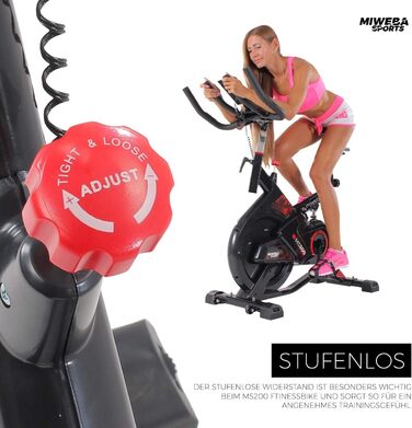 Велотренажер Miweba Sports MS300 для дому, 13 кг маховик, до 100 кг, амортизатор, тримач для планшета, транспортні ролики, регулювання, ергометр, спін-байк чорний