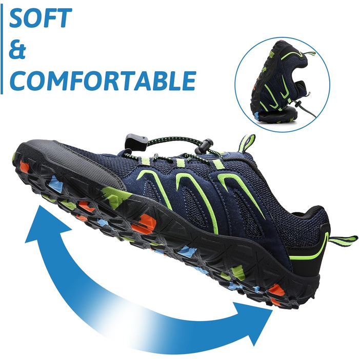 Дитячі трекінгові черевики Littleplum для хлопчиків. Зручні, дихаючі, антиковзкі черевики для активного відпочинку та трейлраннінгу. Розмір 40 EU, темно-синій/зелений.