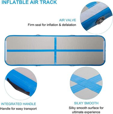 Гімнастичний надувний мат LSLIFE для дому: 3M, 4M, 5M, 6M, товщина 10 см, з електричним насосом. Підходить для гімнастики, йоги, акробатики, дітей та водних розваг. Колір: блакитний.