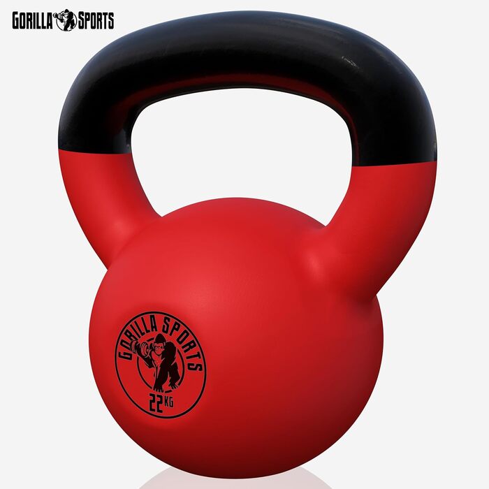 Гиря GORILLA SPORTS 22 кг – гіря для фітнесу та кросфіту, чавунна, з вініловим покриттям, для тренувань у спортзалі та вдома