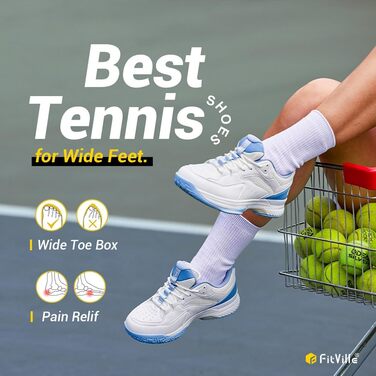 Тенісні кросівки FitVille для жінок - широка колодка, дихаючі, для тенісу, бадмінтону, залу, ходьби, розмір EU 38.5