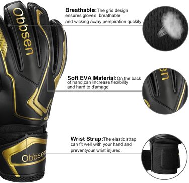 Воротарські рукавиці JOYJ з FingerSave, дитячі унісекс, для футболу, Super-Grip, товстий латекс, чорні (5)