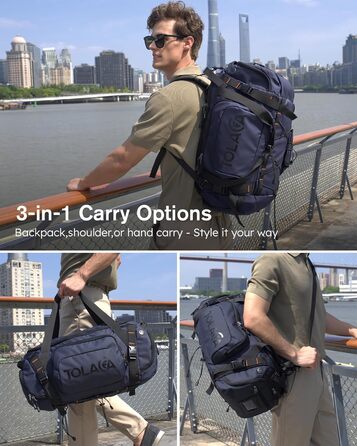 Спортивна сумка-рюкзак Tolaccea для чоловіків та жінок – велика дорожня сумка з відділенням для взуття, мокрою білизною та ноутбуком (15,6') – водонепроникна сумка-мішок для відпочинку, фітнесу, спорту та подорожей (Темно-синій, 40L)