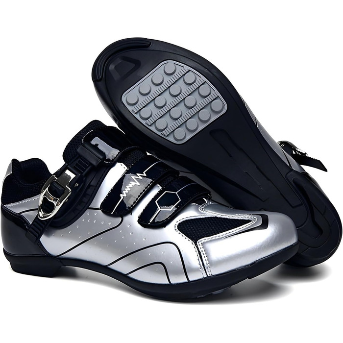 Велосипедні черевики з гумовою підошвою для чоловіків та жінок, унісекс. Підходять для шосе, гірського велосипеда, велоспорту. Дихаючі черевики для їзди на велосипеді, срібного кольору, розмір 42 EU