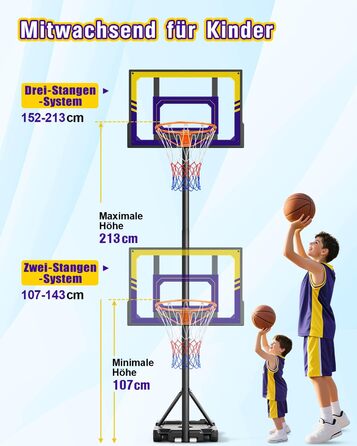 Баскетбольний кошик Outdoor для дітей, 107-213 см, з регулюванням висоти та захисною PC-стінкою