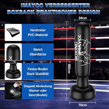 Стійка боксерська груша IMAYCC 180 см з ПВХ, для дорослих і дітей, з боксерськими рукавичками PU, для тайського боксу, тхеквондо, MMA, фітнесу