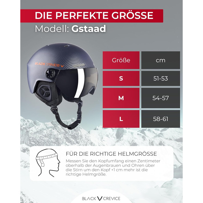 Шолом гірськолижний BLACK CREVICE Gstaad з візором (стиль пілота) | Полікарбонат, дихаючий, регульований | XS/S (51-54 см) | Carbon Navy/Orange