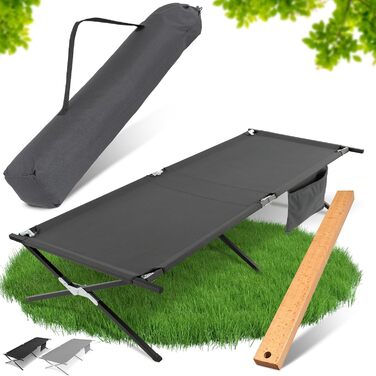 Кемпінгове ліжко HAINBAUR XXL 210x70 см, сіре, 200 кг, складне, легке, з інструментом для збирання