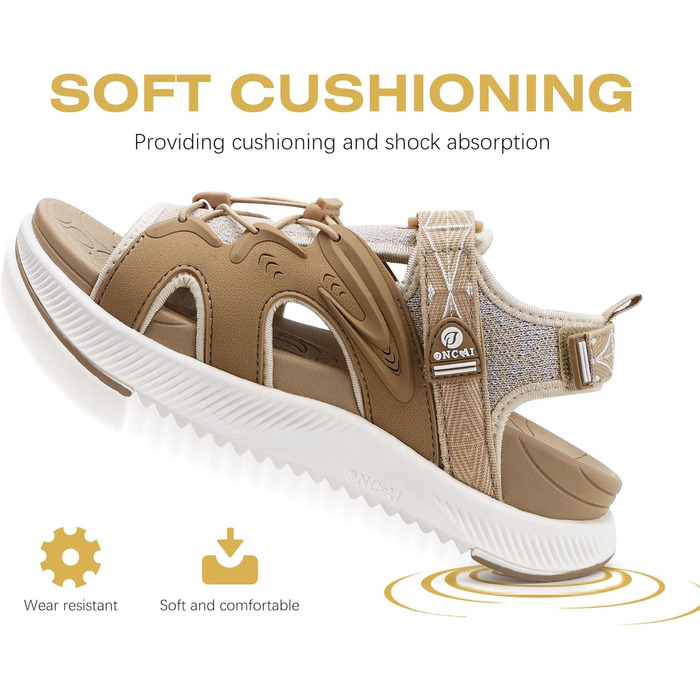 ONCAI Легкі сандалі для ходьби жіночі, спортивні сандалі для піших прогулянок з підтримкою стопи, ортопедичні сандалі для активного відпочинку, підходять для фасціїту, з регульованими ремінцями, розмір 36-43 (36 EU, Бежевий, Білий)