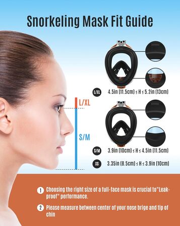 Маска для снорклінгу G2RISE Full Face XL (Чорно-помаранчевий) з тримачем для камери, безпечна від CO2