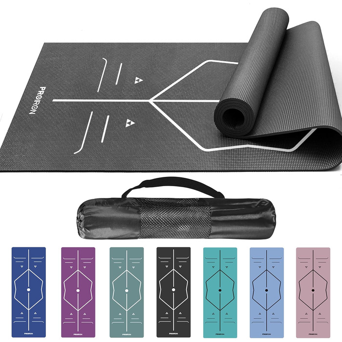 Йога мат PROIRON: неслизька фітнес-мат з розміткою для йоги, фітнесу та спорту (чорний)