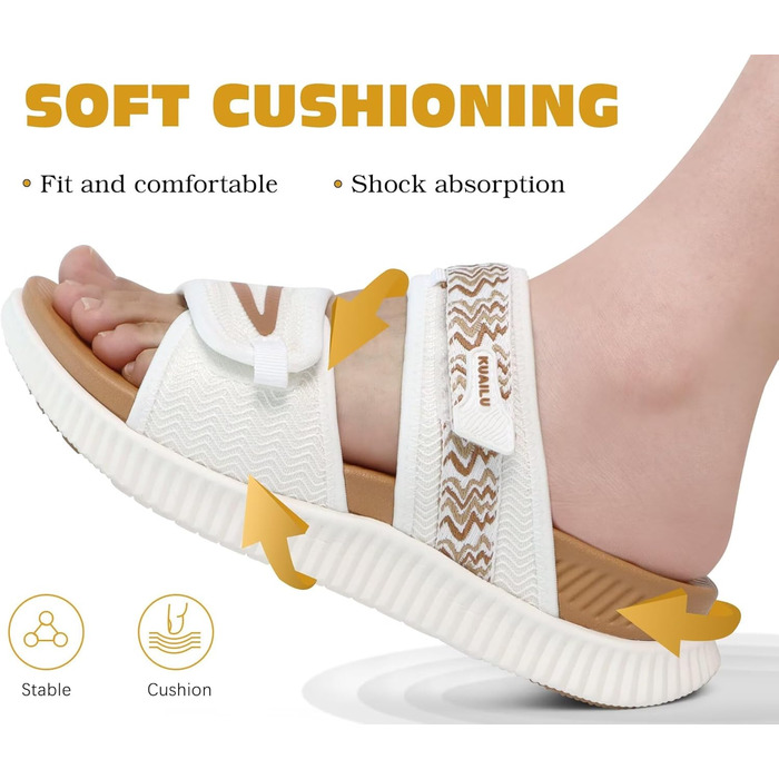 Спортивні сандалі KuaiLu жіночі з м'якою устілкою, ортопедичні, для туризму та відпочинку, білі/хакі, 39 EU