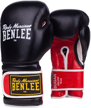 Боксерські рукавички BENLEE Sugar Deluxe 12 унцій, шкіряні, чорні/червоні