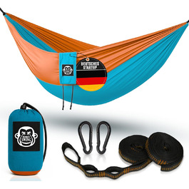 Гамак туристичний Monkey Swing ультралегкий, 275x140 см, до 300 кг, для кемпінгу, трекінгу та подорожей (зелений/хакі, бірюзовий/помаранчевий)