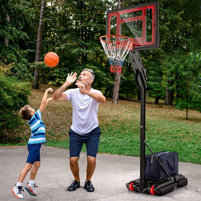 Баскетбольний кошик GOPLUS вуличний з підставкою, регульована висота 105-260 см, портативний на колесах, з м'ячем та насосом для дітей та підлітків