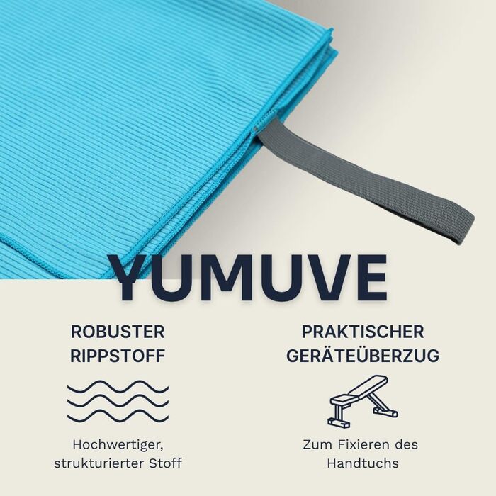 Рушник для фітнесу YUMUVE 125x50 см - спортивний рушник з покриттям для обладнання - неслизький & швидковисихаючий - мікрофібра, рифлена тканина - ідеально для спортзалу, тренажерного залу, йоги, тренувань - 5 кольорів (синій)