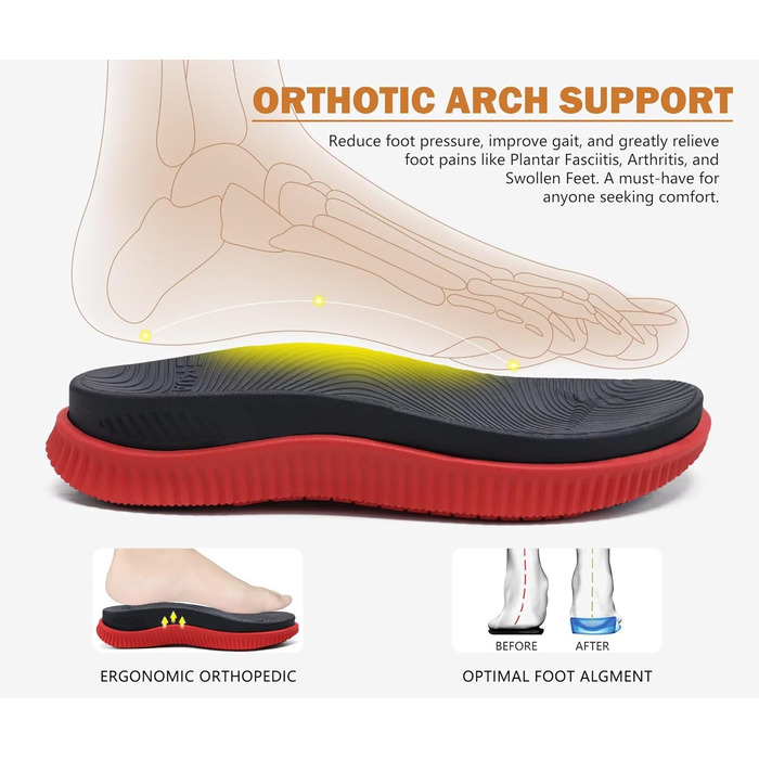 Чоловічі шльопанці KuaiLu для відновлення та ходьби, ортопедичні, спортивні, з товстою підошвою, комфортні, з підтримкою склепіння стопи, чорно-червоні, 46 EU