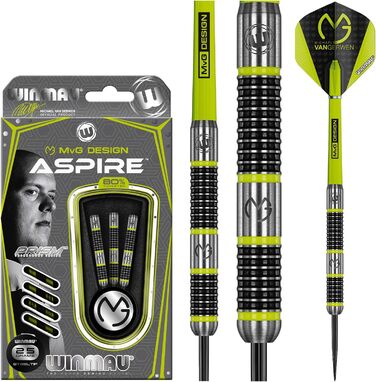 Дротики WINMAU Michael Van Gerwen MvG Aspire, вольфрамові, сталевий наконечник, з призмовими крилами та нейлоновими хвостовиками, 25 г