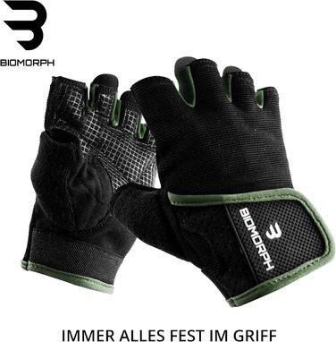 Фитнес рукавички BIOMORPH для жінок та чоловіків | Рукавички для тренувань, бодібілдингу, кросфіту (Army Green, 15.5-17.5 см, XS)