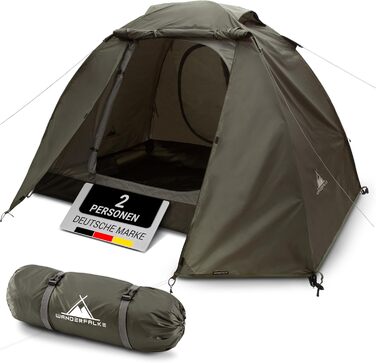 Намет WANDERFALKE® Camp 2: водонепроникний, 2-4 особи, легкий, з тамбуром. Ідеально для кемпінгу, подорожей та риболовлі. Підходить для будь-якої погоди.