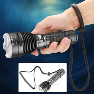 LED водонепроникний ліхтар для дайвінгу та активного відпочинку WholeFire 6000 Lumen, IPX8, 3 режими, перезаряджається, чорний