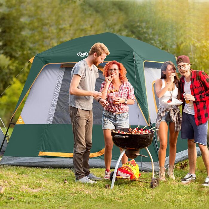 Намет кемпінговий 4-8 осіб Campingzelt водонепроникний, з тентом, зелений 240x210x180 см для кемпінгу, туризму та трекінгу