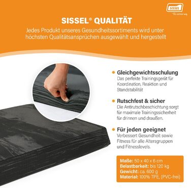 Балансувальна подушка Sissel Balancefit, TPE, антиковзка, для тренування рівноваги та координації, для дому і вулиці, до 120 кг, чорна