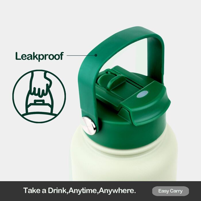 Термобутилка з нержавіючої сталі 1 л, BPA-free, ізольована, з трубочкою, герметична пляшка для води та напоїв з газом, для дітей, спорту та фітнесу