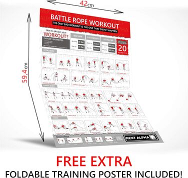 Battle Rope Next Alpha 38мм/50мм, 9/12/15м, з чохлом та настінним анкером, для тренувань, з постером вправ