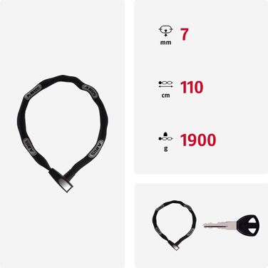 Замок ланцюговий ABUS Steel-O-Chain 8807K – 110 см, рівень безпеки 8, чорний