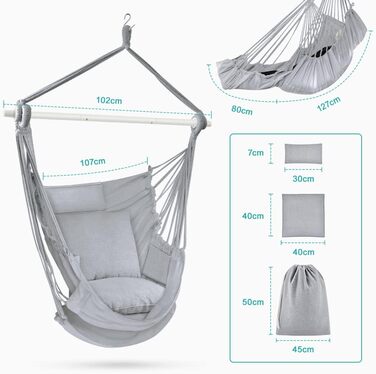 Гамак для кемпінгу Outerman 275 x 155 см, сірий - міцний, на 250 кг, з антиковзними балки та ремені