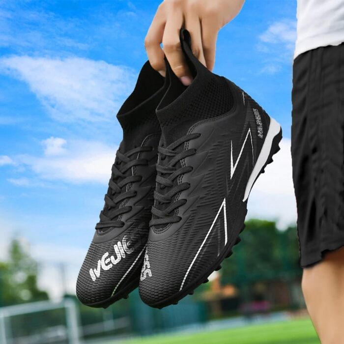 Черевики для футболу чоловічі та дитячі, високі, з шипами TF, чорні, розмір 44 EU