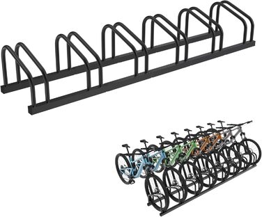 Стійка для велосипедів HENGMEI на 6 велосипедів, сталева, чорна. Підходить для шин шириною 30-65 мм. Настінний/підлоговий монтаж.