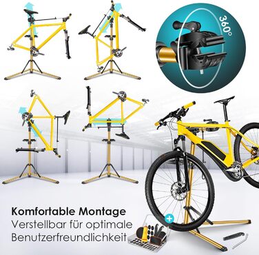 Підставка для велосипедів KESSER® Profi Alu: Ремонт, обслуговування, 360° обертання. Підходить для гірських, електровелосипедів та звичайних велосипедів. В комплекті сумка, набір для ремонту та магнітний органайзер для інструментів.