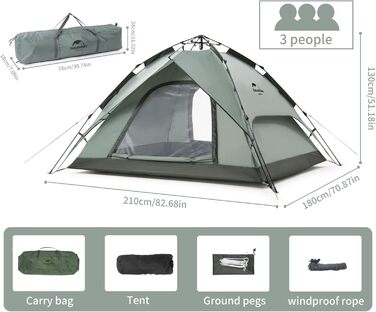 Намет Naturehike Pop Up 3-4 особи: автоматичний намет для кемпінгу, сімейний намет з душовим верхом, зелений