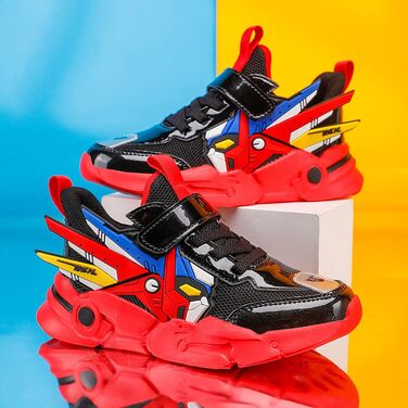 Дитячі кросівки для бігу: легкі спортивні туфлі на липучці для хлопчиків та дівчаток, дихаюча сітка, розмір 27-39, червоні