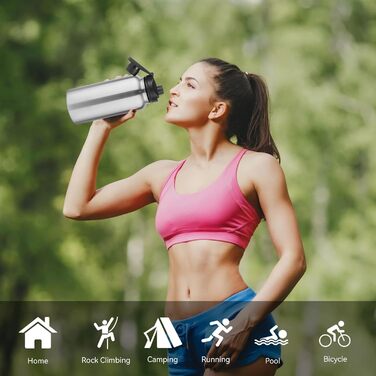 Термобутилка з нержавіючої сталі 1 л, з 2 кришками і трубочкою, BPA Free, герметична, для газованих напоїв, подвійна вакуумна ізоляція, для спорту, подорожей, кемпінгу