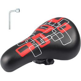 Дитячий велосипедний сидіння – м'яке та водонепроникне, з антиковзким покриттям, широке, Dual Shock для 12, 14, 16, 18, 20 дюймових велосипедів (чорний/червоний)