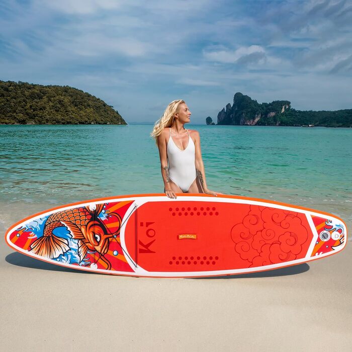 Надувна SUP-дошка FunWater з аксесуарами: рюкзак, ручний насос, страховочна лінія, 3 знімні плавники, регульоване плаваюче весло