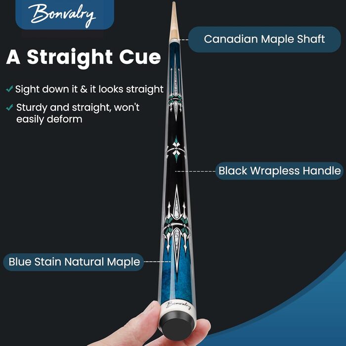 Набір для більярду Bonvalry Pool-Queue-Kit: якісний більярдний кий з обробленого клена, кейс та аксесуари (синій, 540 г)