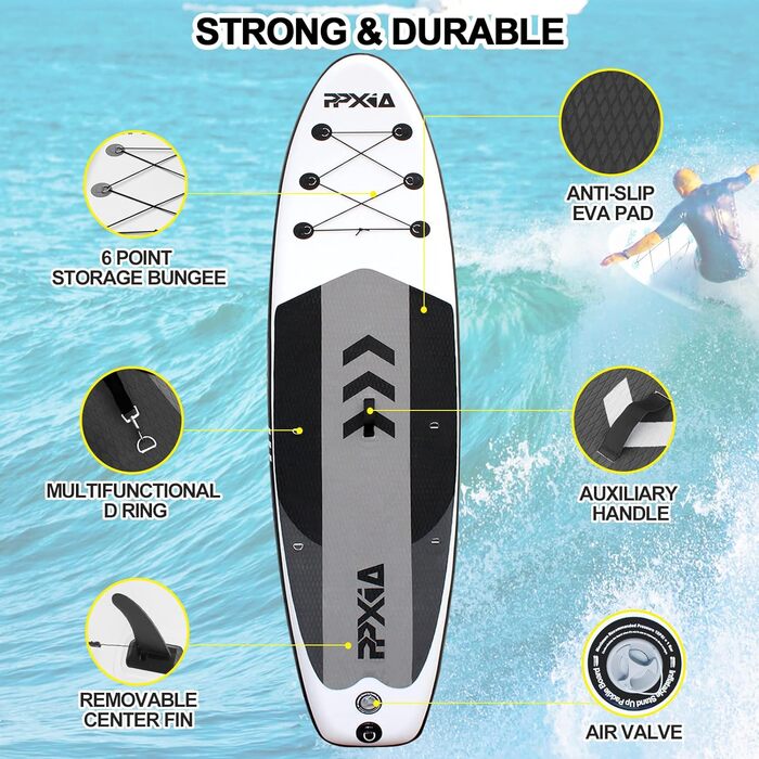 Надувний SUP Board (Stand Up Paddle Board) для дітей та дорослих, 320/335x84x15 см, до 200 кг, повний комплект, м'ятний колір