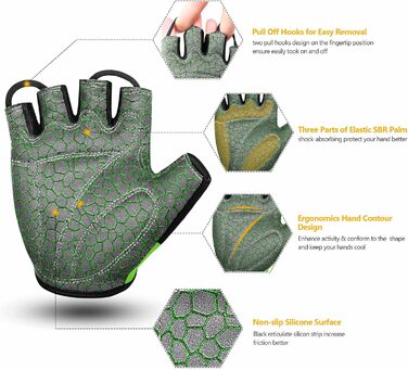 Велосипедні рукавички чоловічі літні напівпальцеві MTB, рукавички для гірського велосипеда/шосе, велосипедні рукавички для відпочинку чоловічі та жіночі, дихаючі, неслизькі, амортизуючі, зелені