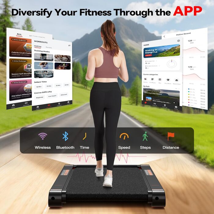 Ходунковий килимок з APP, бігова доріжка для дому 6 км/год, ходункова доріжка для офісу та дому з пультом дистанційного керування (Чорний)
